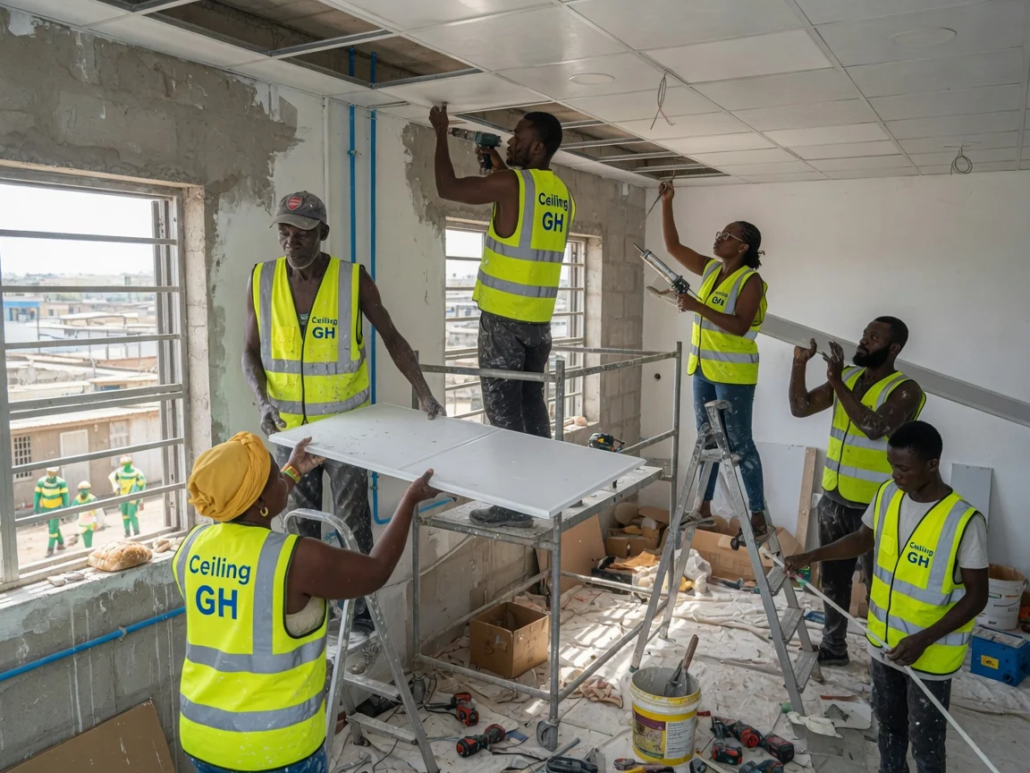 Hygienic cleanroom and healthcare ceiling installation in Accra — shot: services integrated hygienic ceiling with flush sealed HVAC diffuser and recessed light, pharmacy  ceilinggh, Accra Ghana